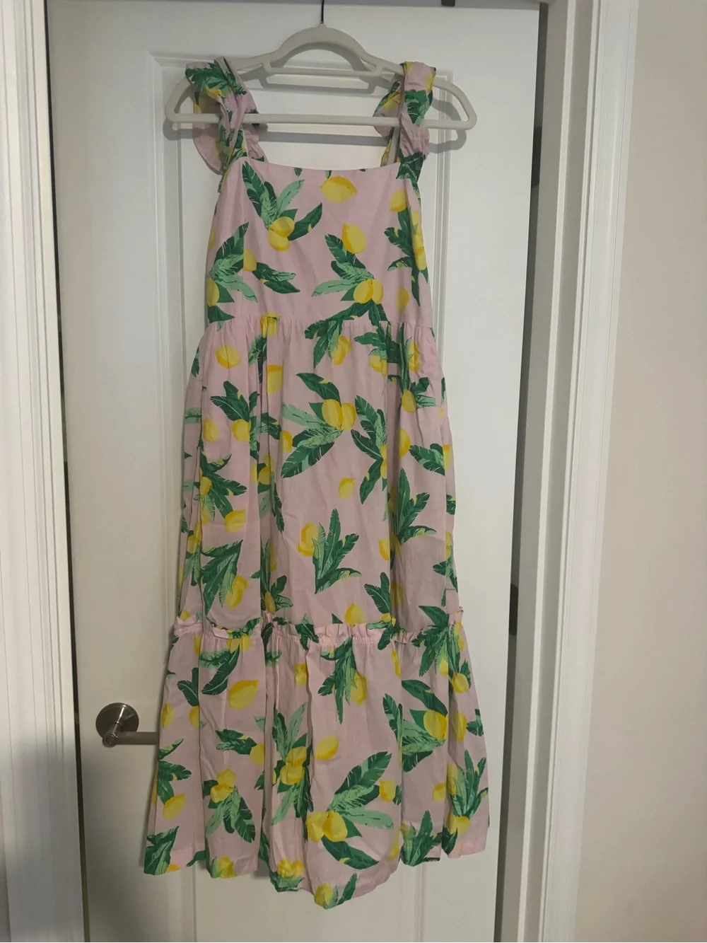 J. Crew Pink Lemon-Print Tie-Shoulder Sundress